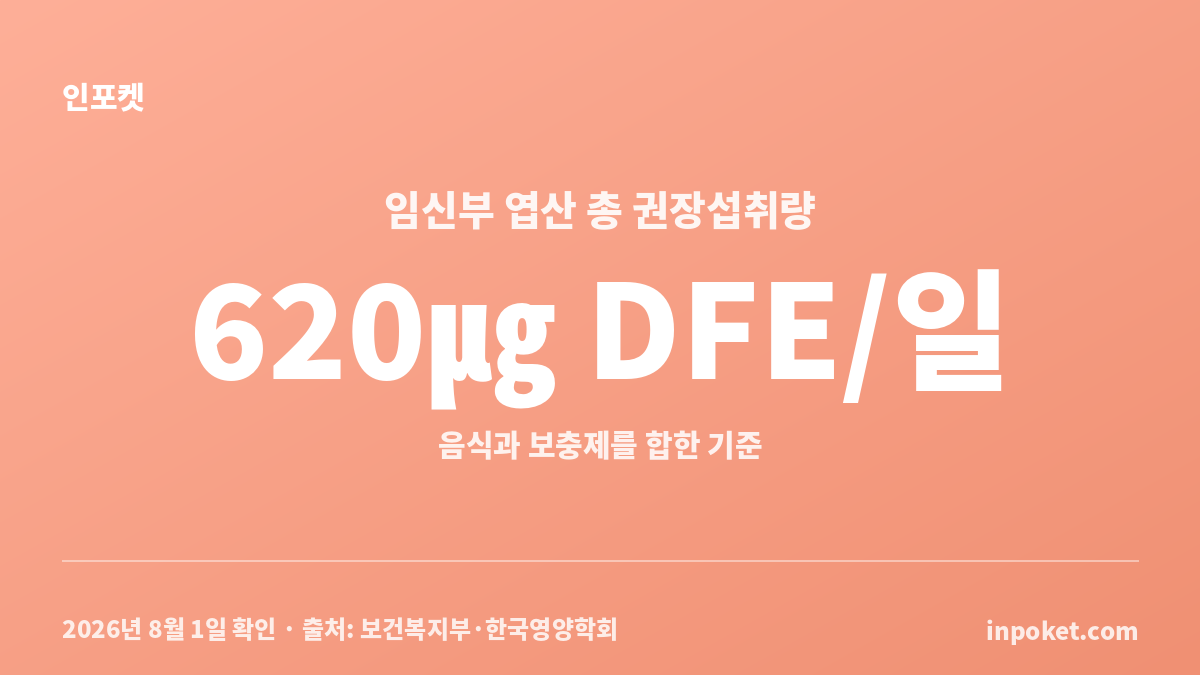 엽산 보충제 400㎍과 임신부 총 권장섭취량 620㎍ DFE 차이